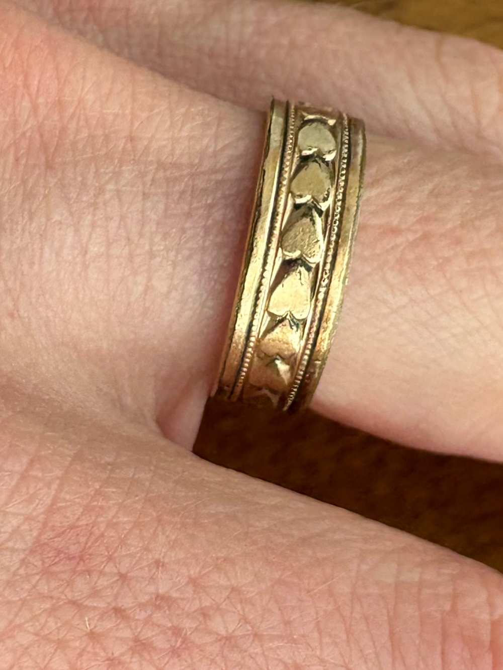 Vintage 14K yellow gold tone R.G.P. Heart Wedding eternity Band Ring 6 3/4 6.75 - Picture 16 of 16